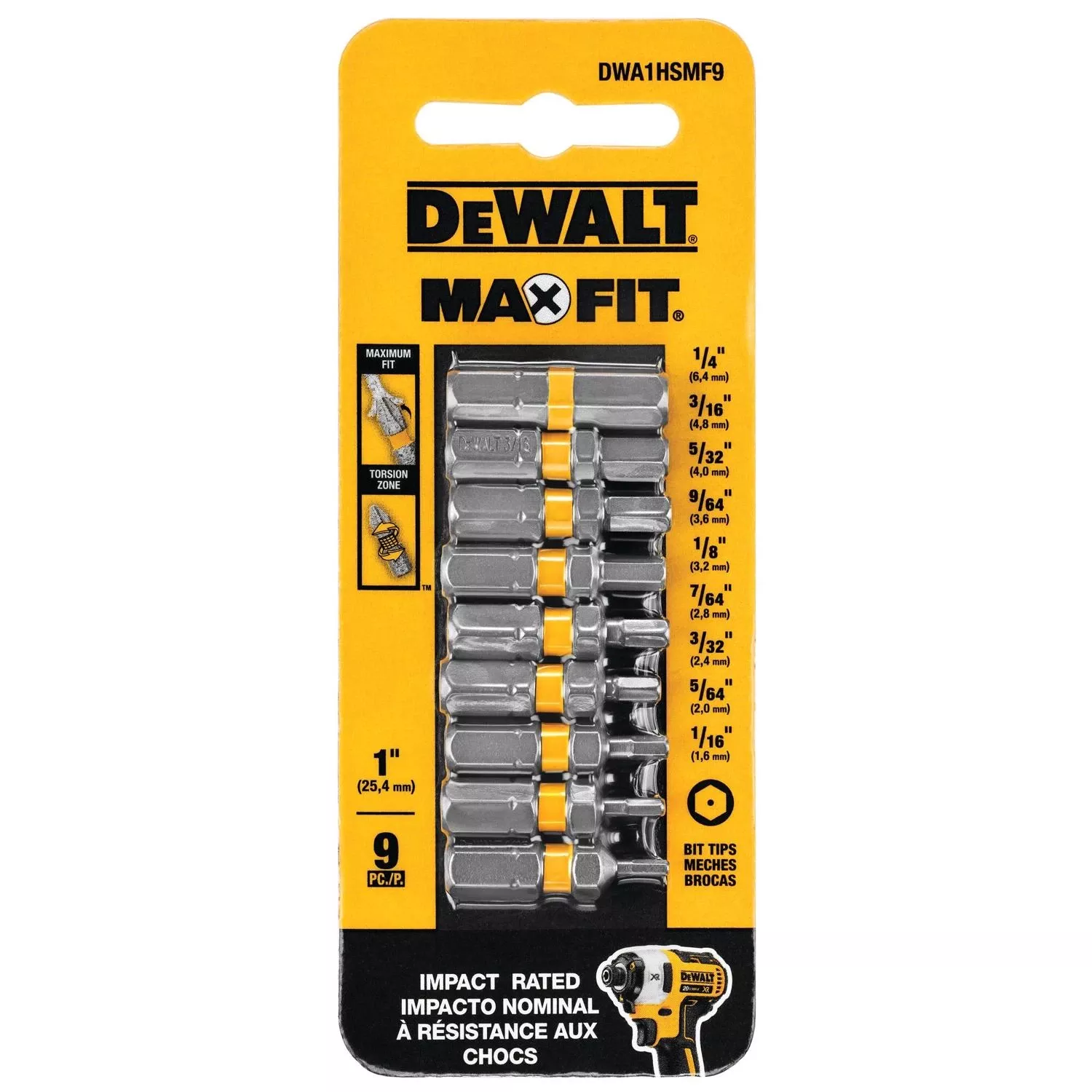 Dewalt Max Fit Hex Assorted X 1 In. L Screwdriver Bit Set Steel 9 Pk