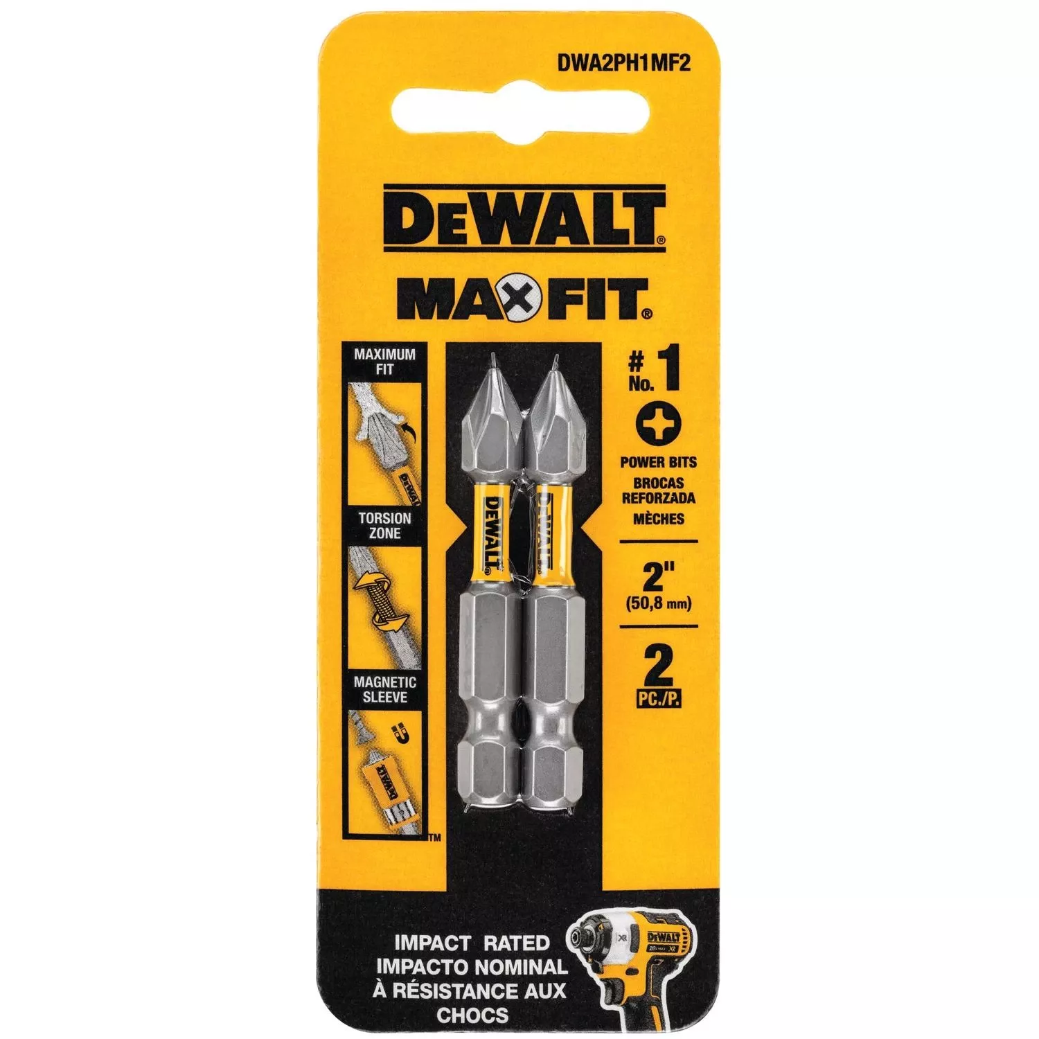 Dewalt Max Fit Phillips #1 X 2 In. L Screwdriver Bit Set Steel 2 Pk