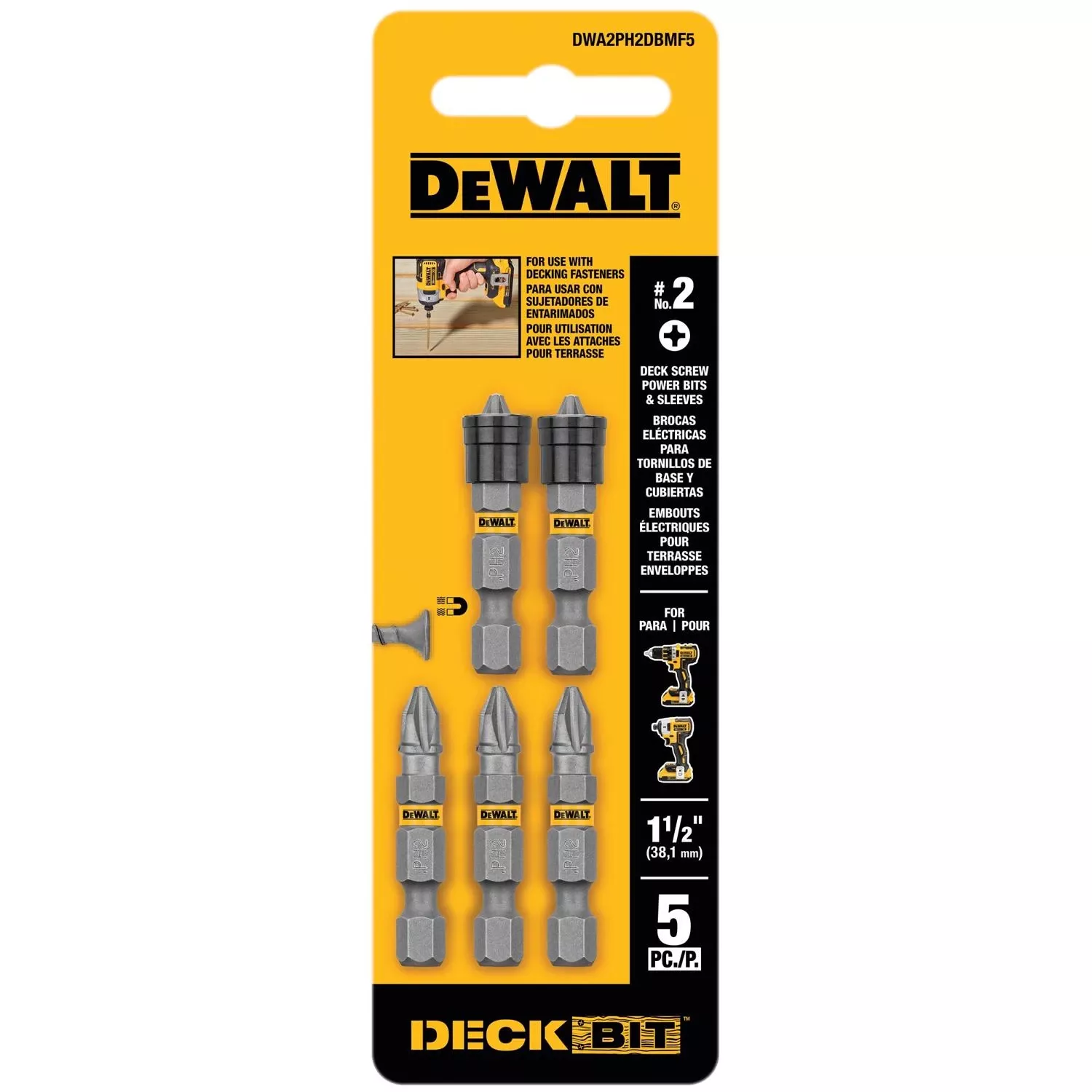 Dewalt Max Fit Phillips #2 X 1.5 In. L Screwdriver Bit Set Steel 5 Pk