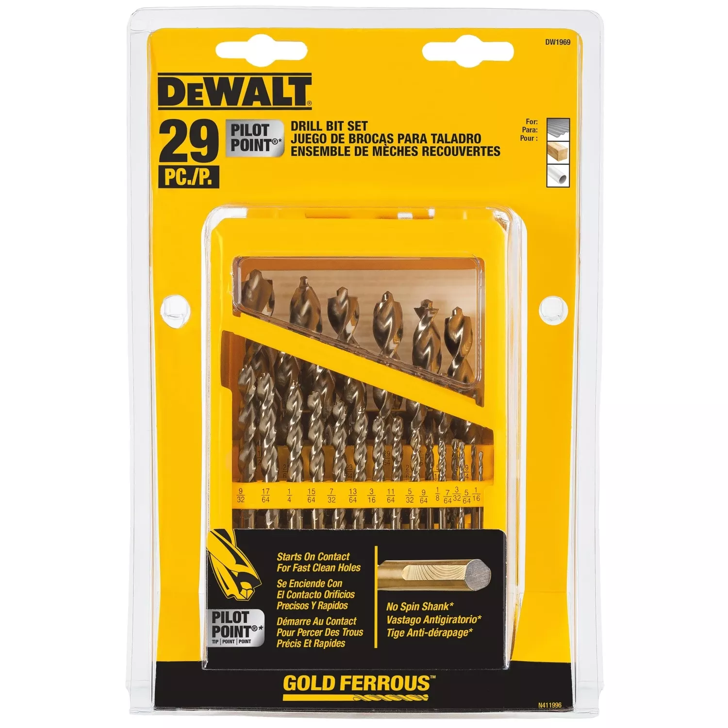 Dewalt Pilot Point Assorted High Speed Steel Drill Bit Set Straight Shank 29 Pc