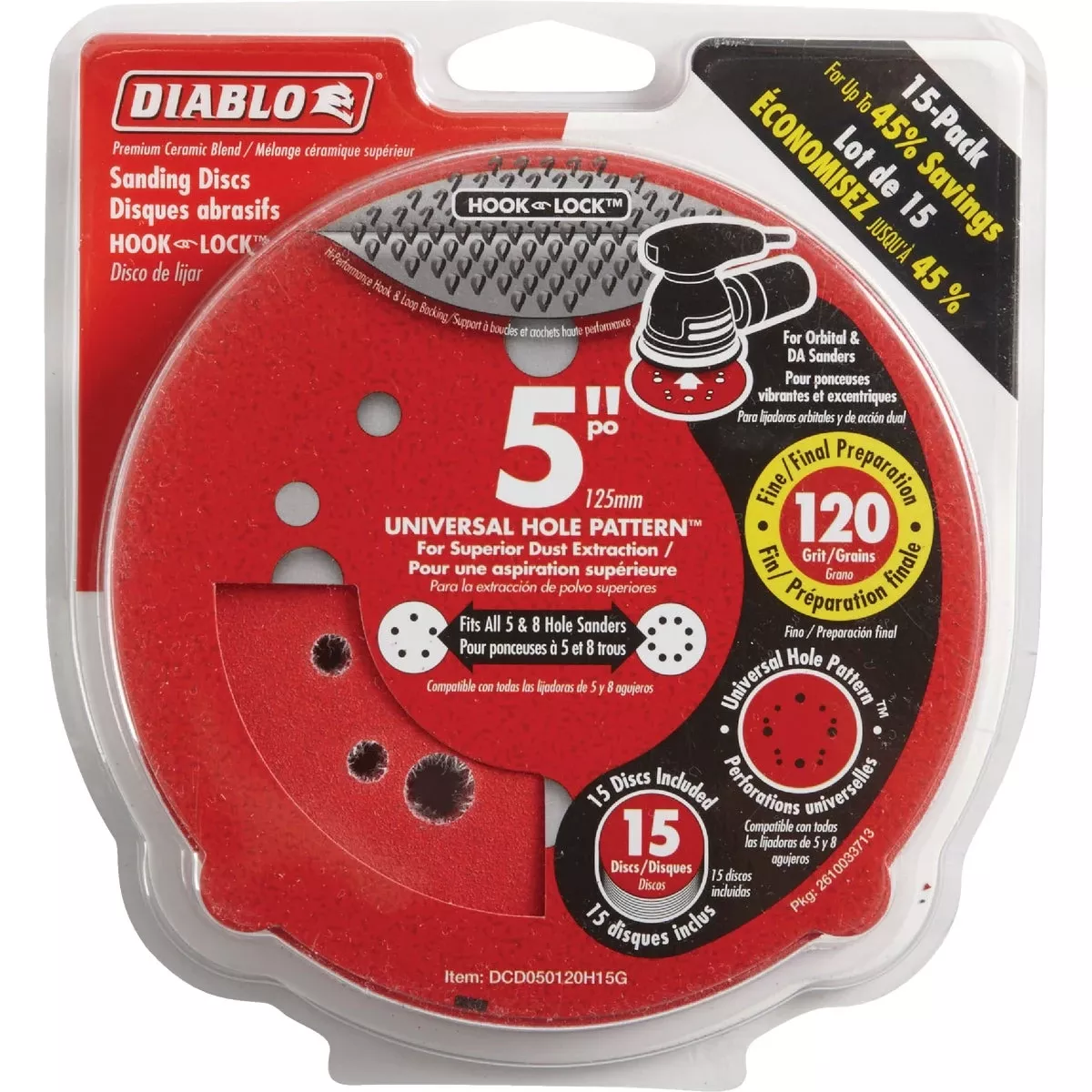 Diablo 5 In. Ceramic Blend Hook And Lock Sanding Disc 120 Grit Medium 15 Pk