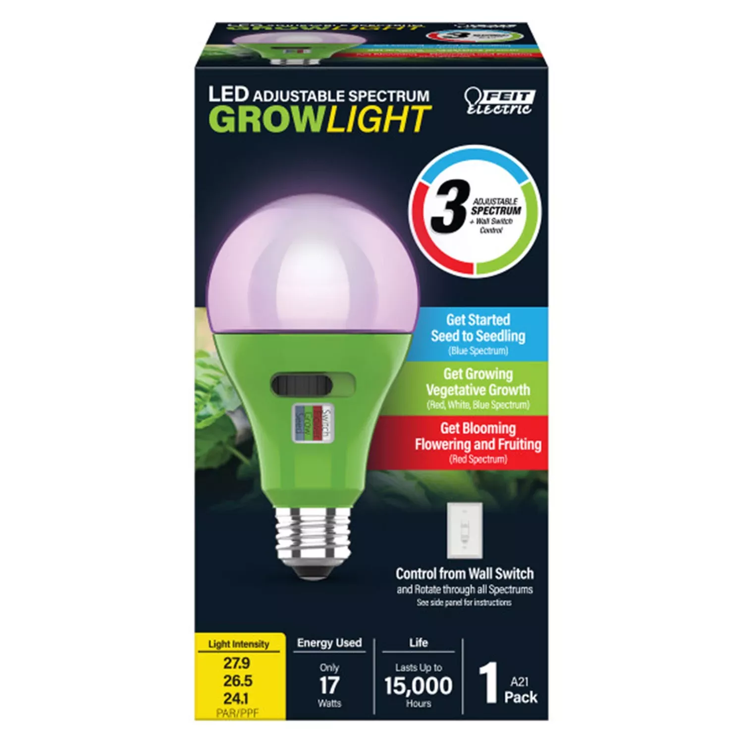 Feit A21 E26 (medium) Led Grow Light Color Changing 17 Watt Equivalence 1 Pk