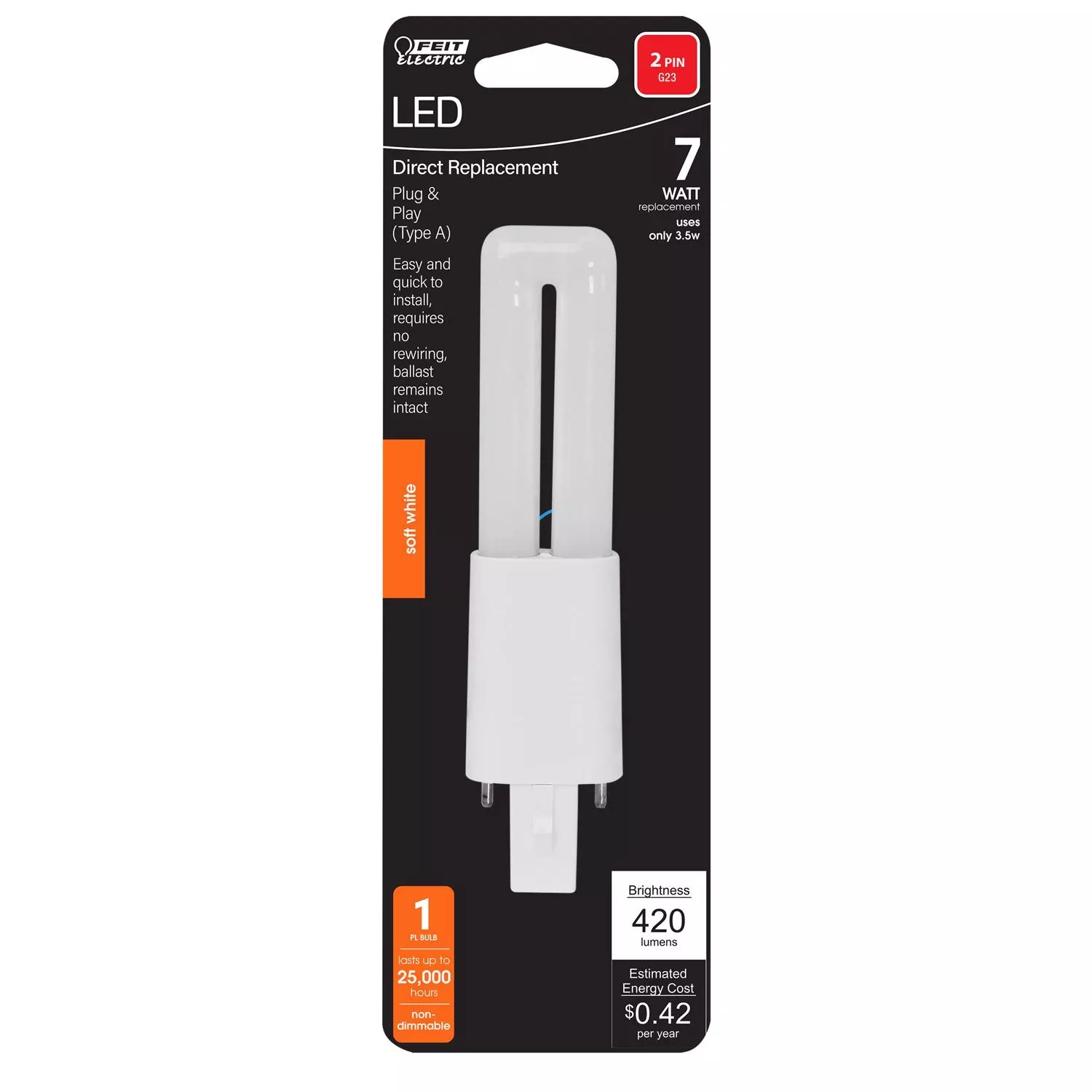 Feit Linear Pl G23 Led Tube Light Soft White 7 Watt Equivalence 1 Pk