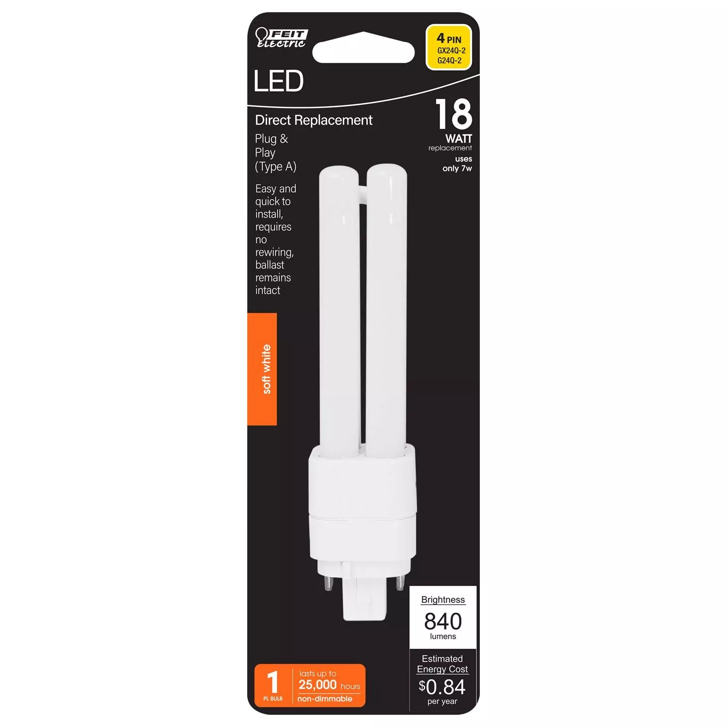 Feit Linear Pl G24q-2 Led Bulb Soft White 18 Watt Equivalence 1 Pk