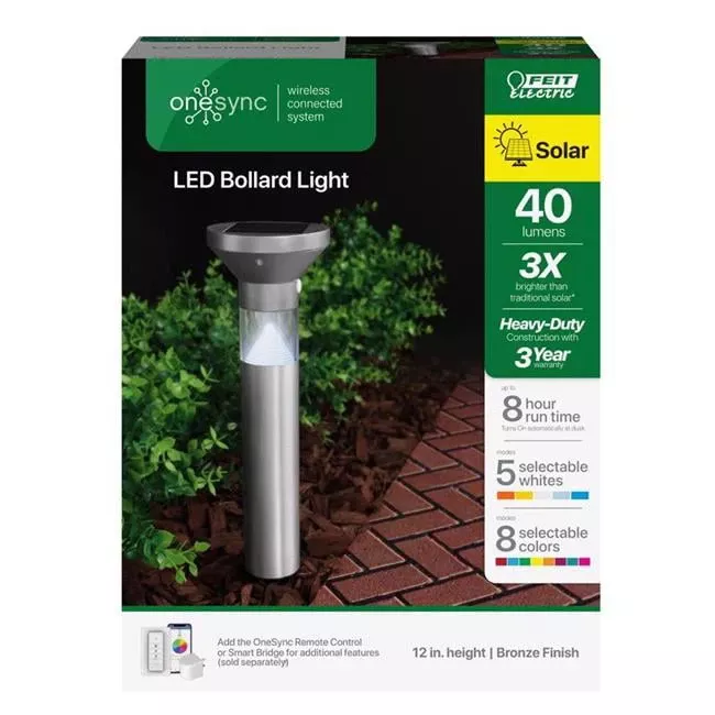 Feit Onesync Brushed Nickel Solar Powered 0.4 W Led Bollard Light 1 Pk