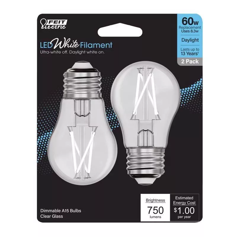Feit White A15 E26 (medium) Filament Led Bulb Daylight 60 Watt Equivalence 2 Pk