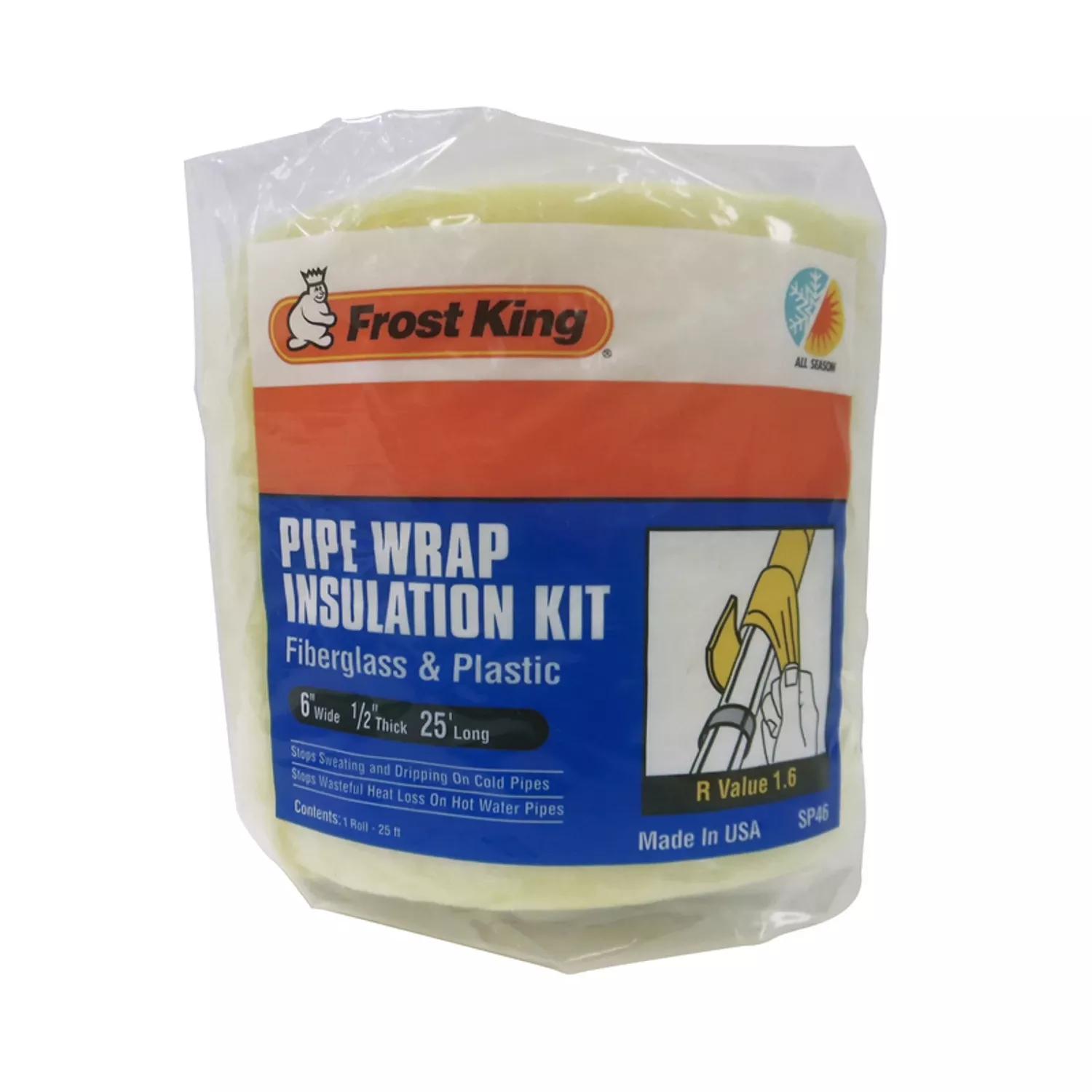 Fiberglass Pipe Wrap Insulation Kit, 6 X 1/2 In. X 25 Ft.
