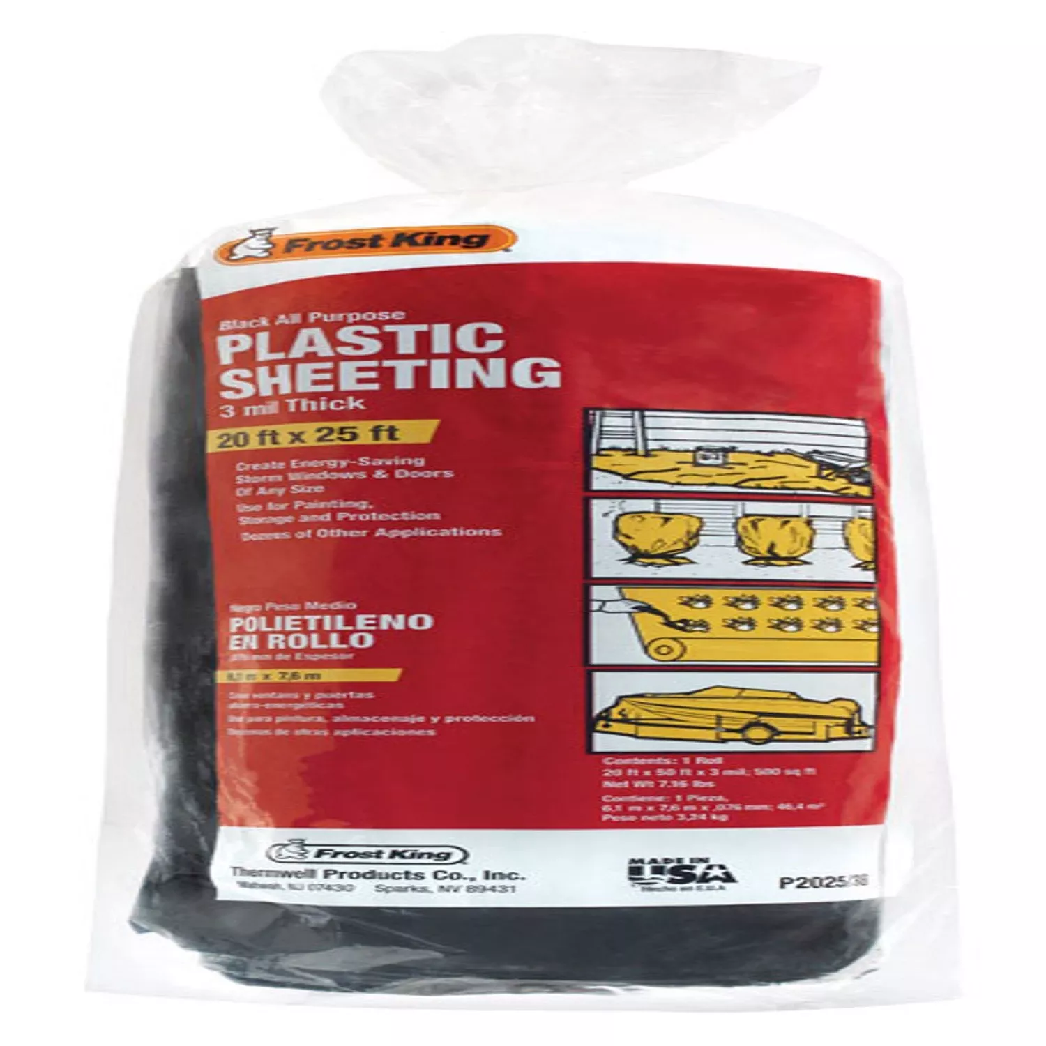 Frost King Plastic Sheeting 3 Mil X 20 W X 25 Ft. L Plastic Black