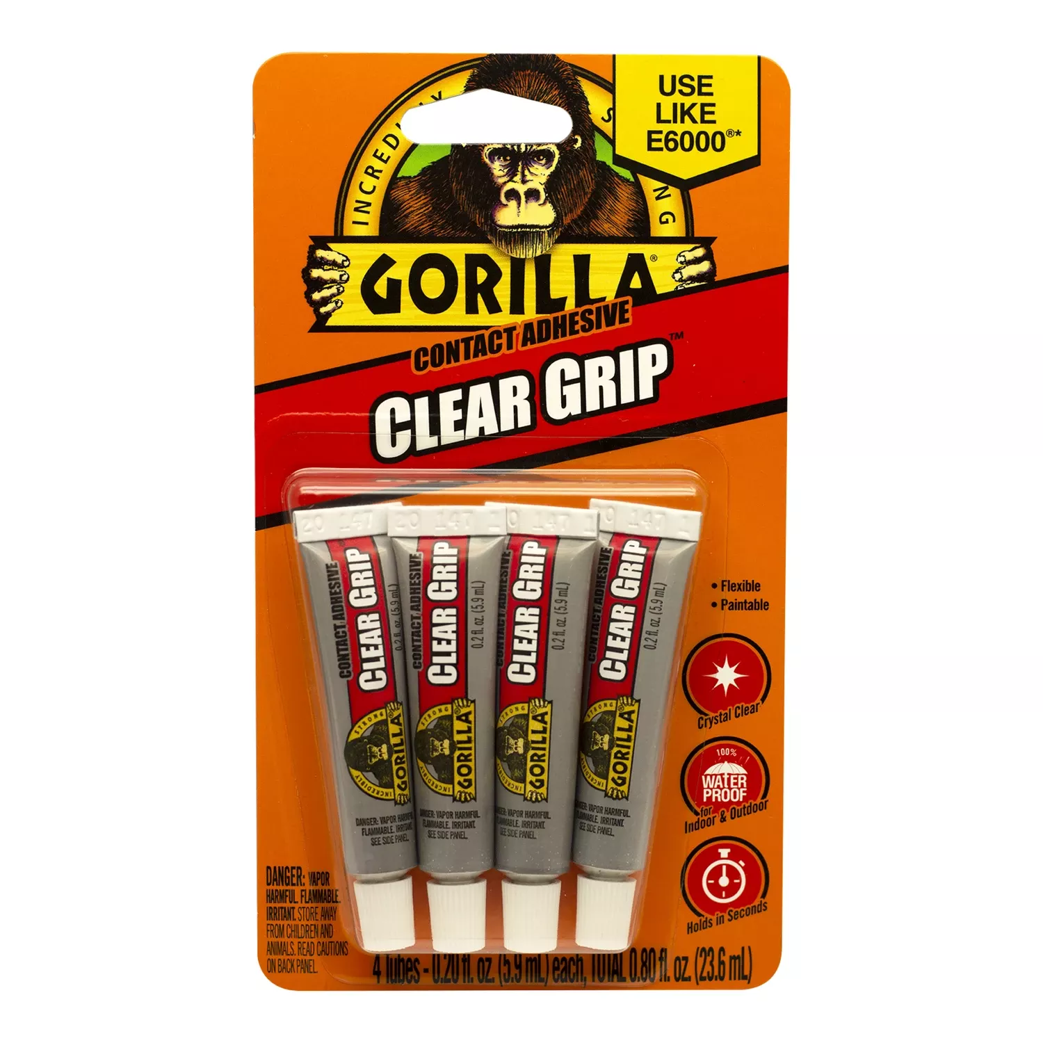 Gorilla Clear Grip High Strength Clear Contact Adhesive 4 Pk