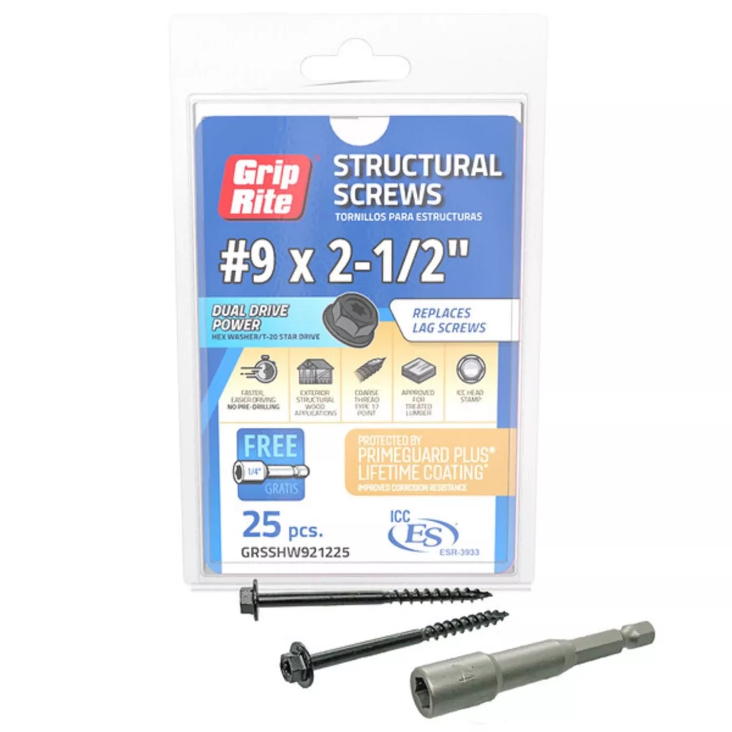 Grip-rite No. 9 Wire X 2-1/2 In. L Star Hex Washer Head Coarse Structural Screws