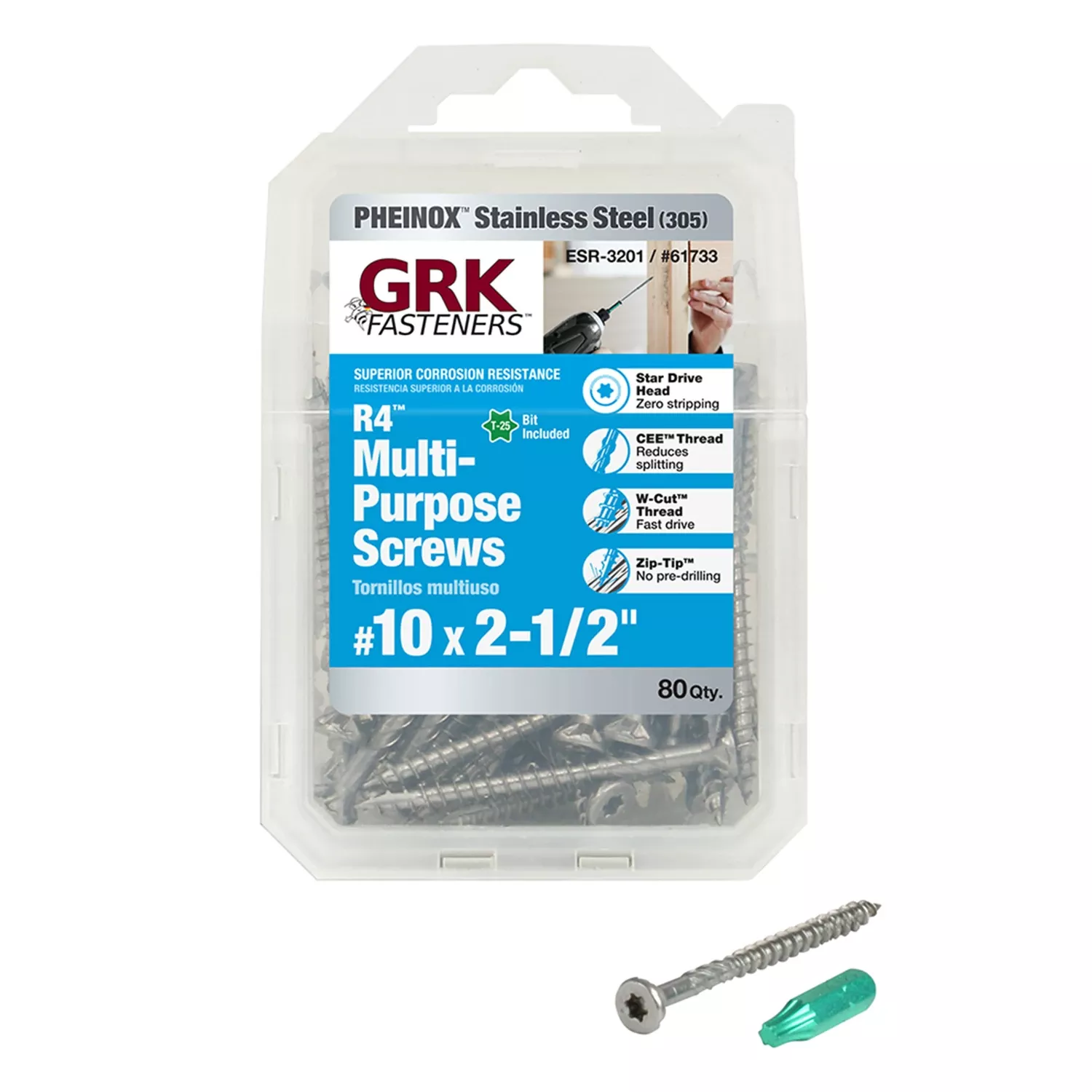 Grk Fasteners No. 10 In. X 2-1/2 In. L Star Flat Head W-cut Multi-purpose Screws