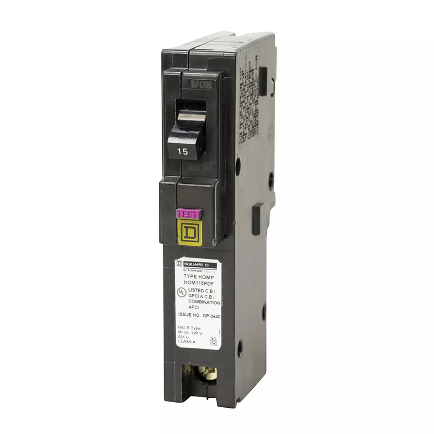 Homeline Single Pole Circuit Breaker, Dual Function, 15-amp