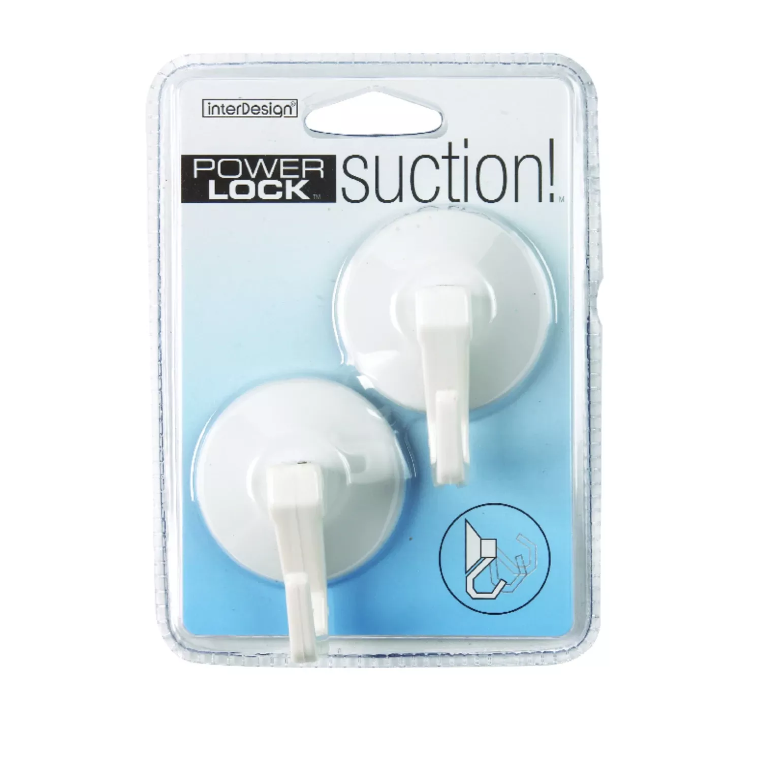 Idesign 2 In. L White Plastic Small And Medium Power Lock Suction! Hook 2 Lb. Cap. 2 Pk