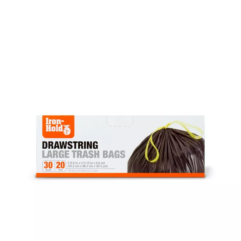 Iron-hold 30 Gal No Scent Trash Bags Drawstring 20 Pk