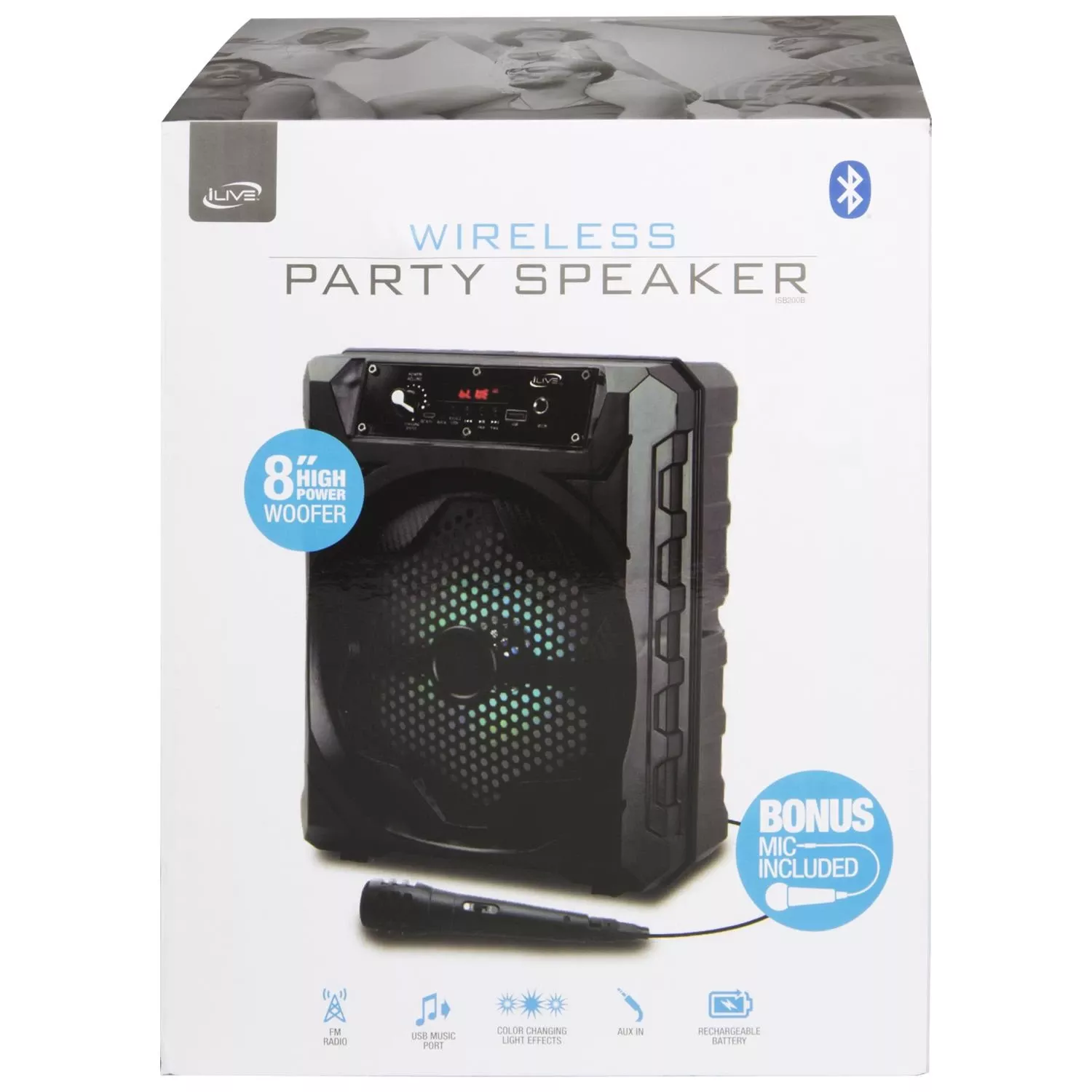 Isb200b Wireless Bluetooth Speaker With Led Lights And Fm Radio