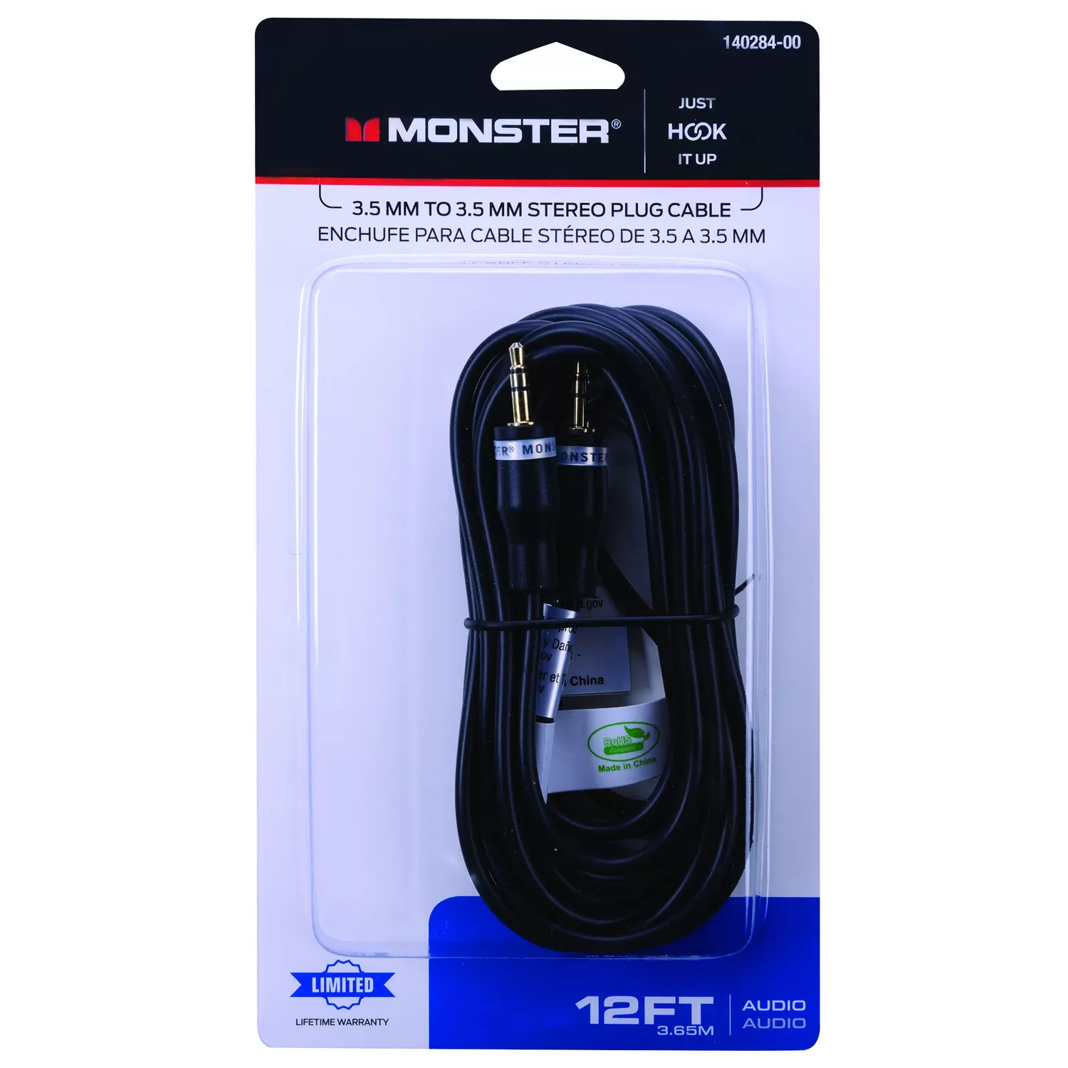 Just Hook It Up 12 Ft. L Stereo Plug Cable Awg - 3.5 Mm Jack
