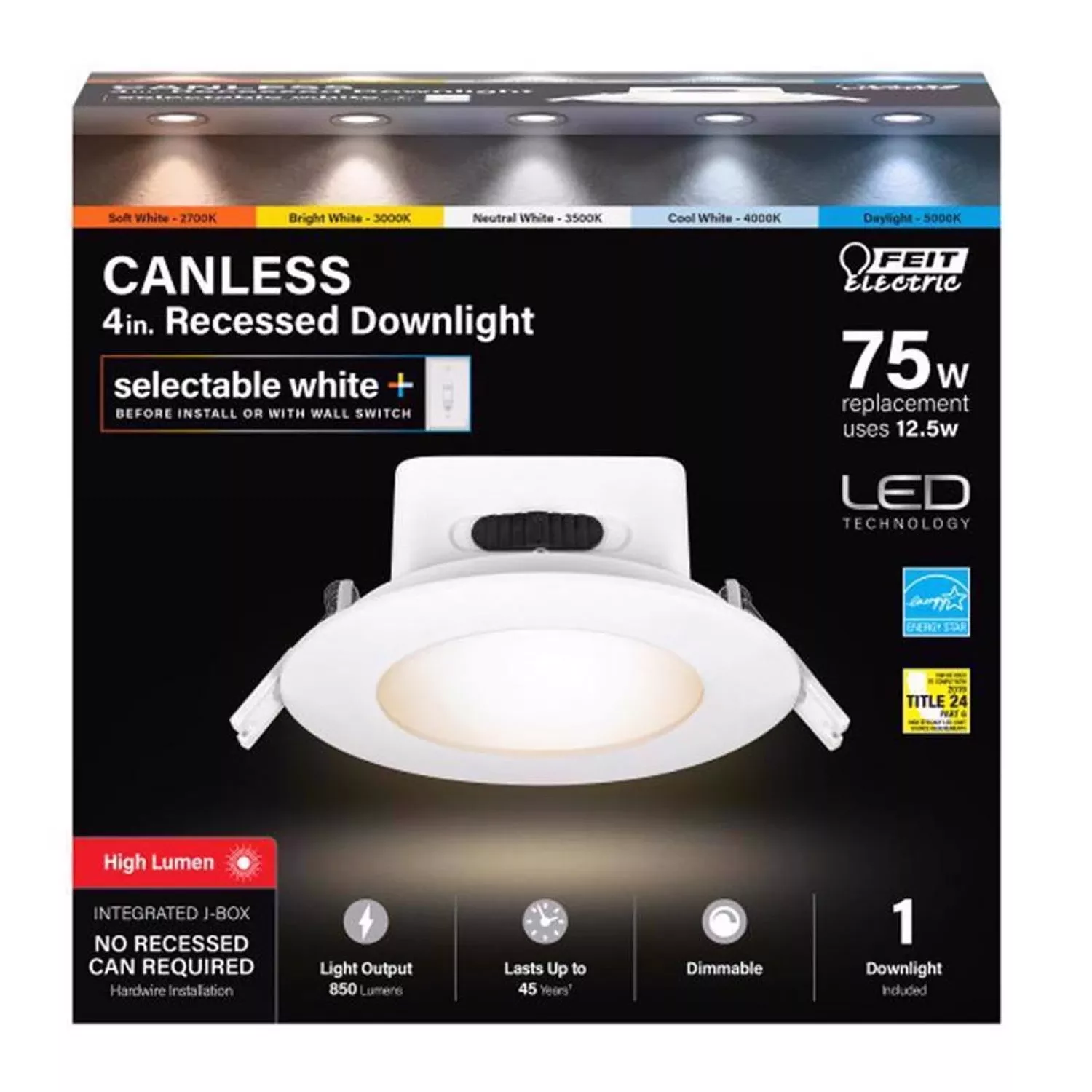 Led Canless Recessed Downlight 5 In. White Aluminum 12.5 Watts