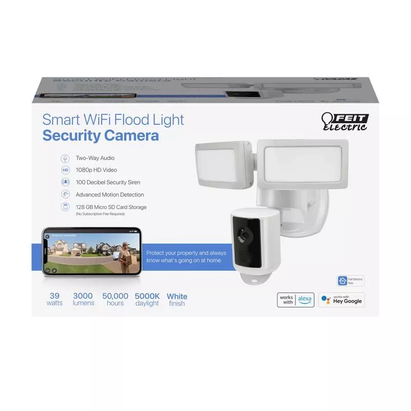 Led Smart Dual-head Security Flood Lights & Camera, 5000 Lumen, White