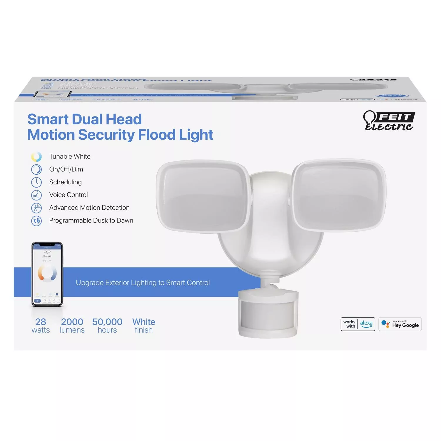 Led Smart Dual-head Security Flood Lights, Motion Activated, 2000 Lumen, White