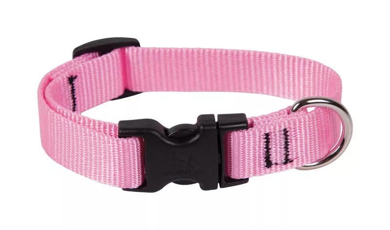 Lupine Pet Basic Solids Pink Nylon Adjustable Dog Collar 9-14 Inches