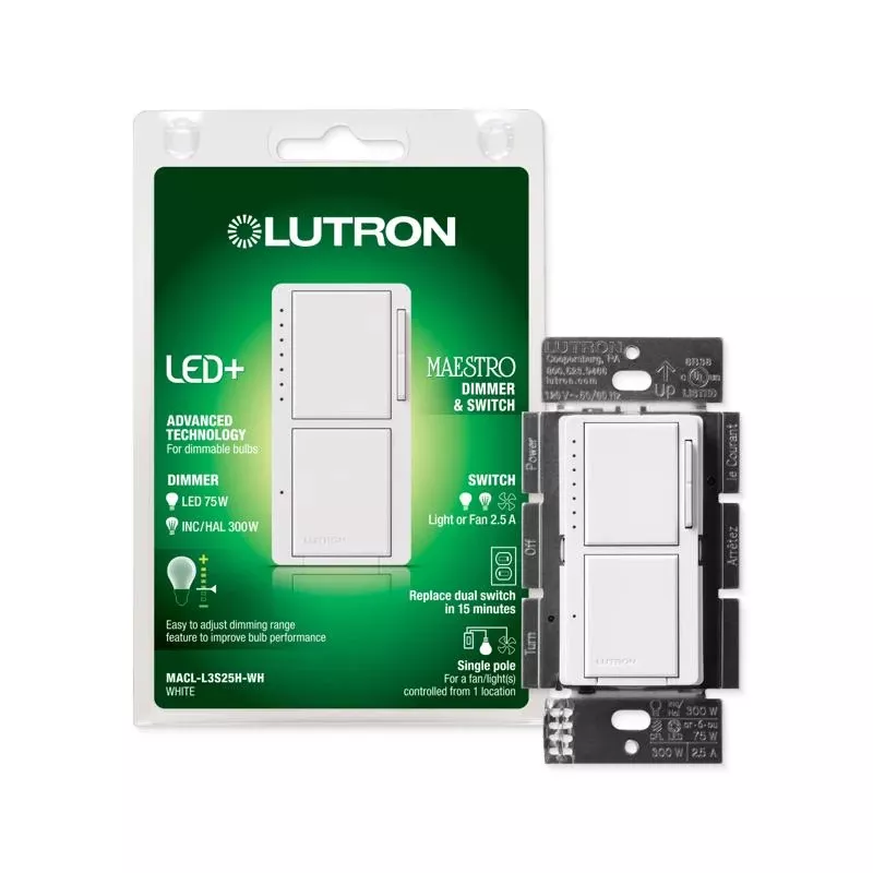 Lutron Maestro White 75 Watt Tap Dimmer Switch Single Pole