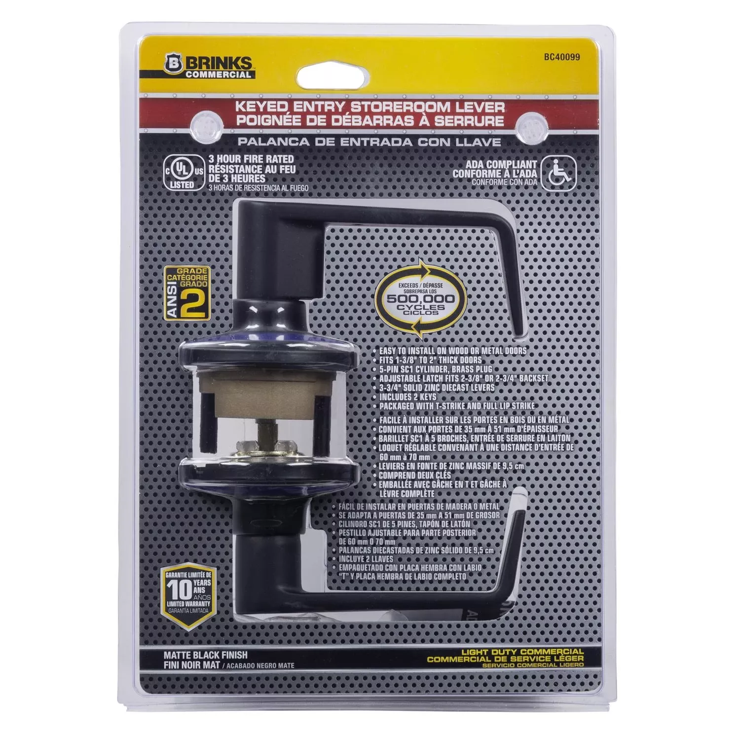 Matte Black Storeroom Lockset 2 Inch With Adjustable Backset