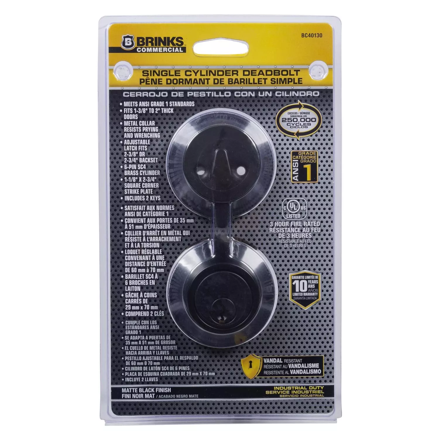 Matte Black Zinc Single Cylinder Deadbolt - Model Bc40130