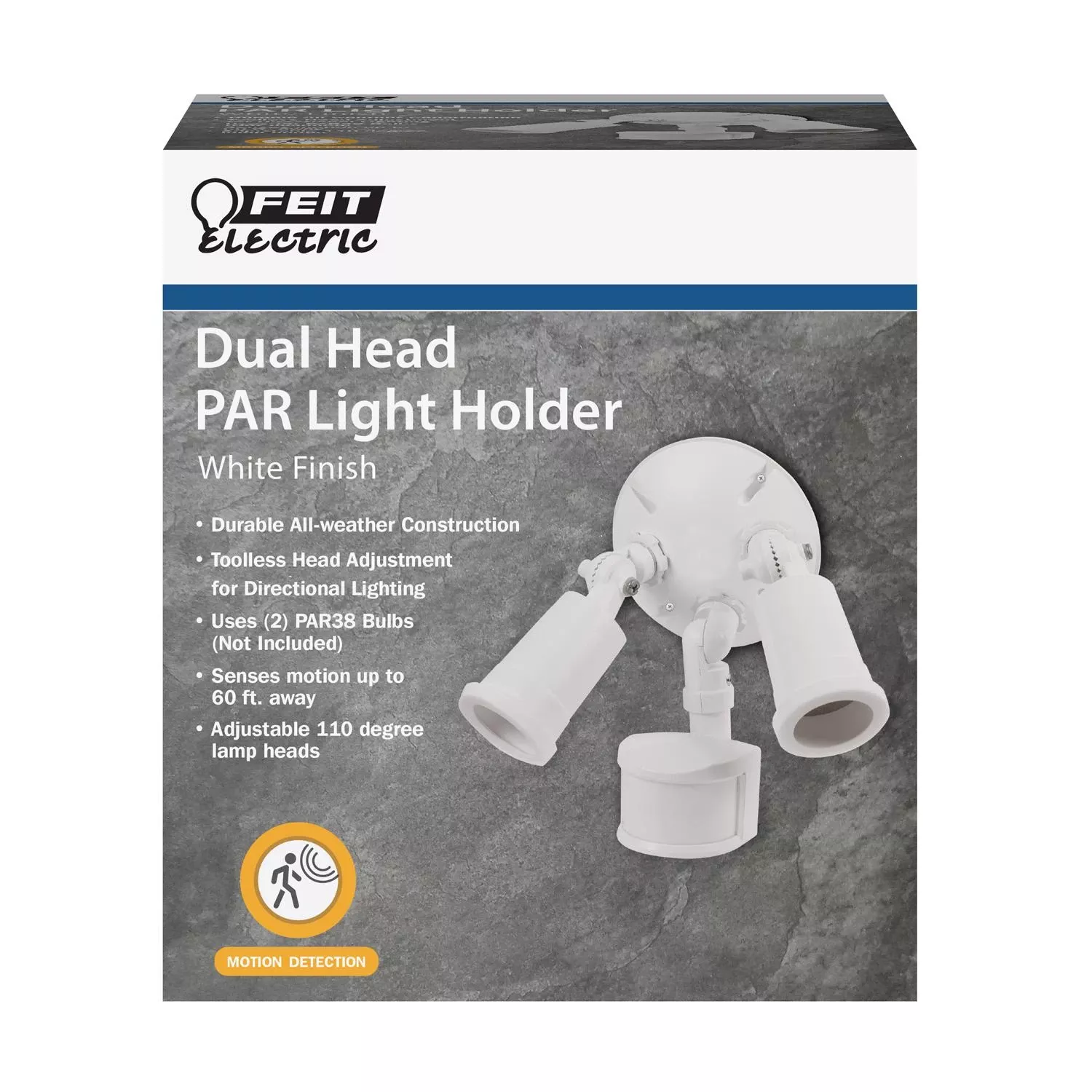 Motion-sensing 180 Degree White Dual Floodlight Hardwired With Par38 Bulbs