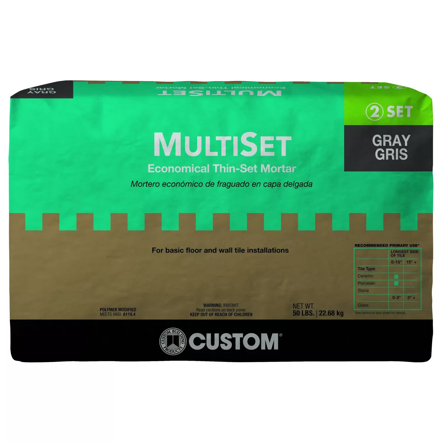 Multi-set Modified Thin-set Mortar, Gray, 50 Lbs.