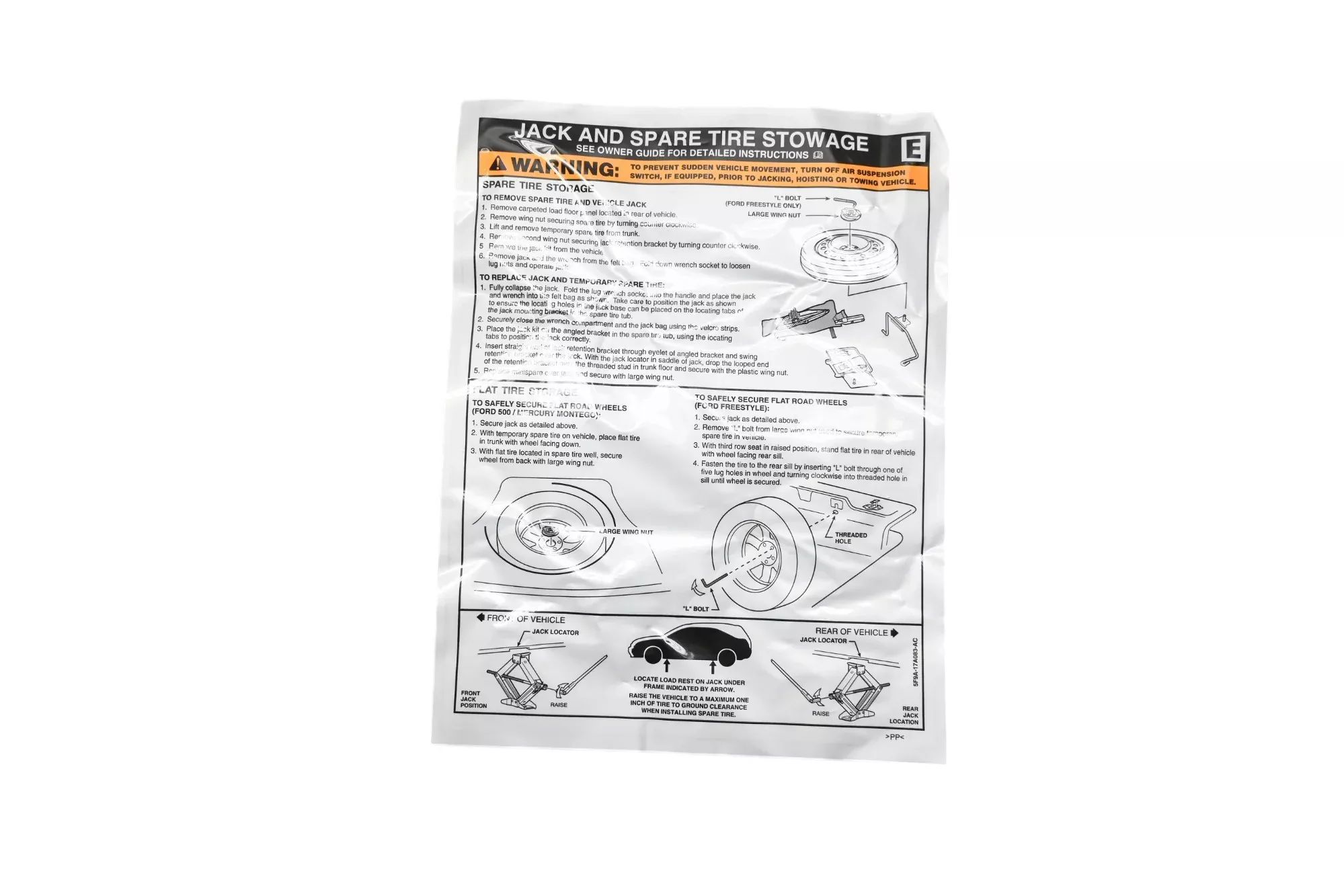 New OEM Ford 5F9Z-17A083-AA Jack and Spare Tire Decal NOS