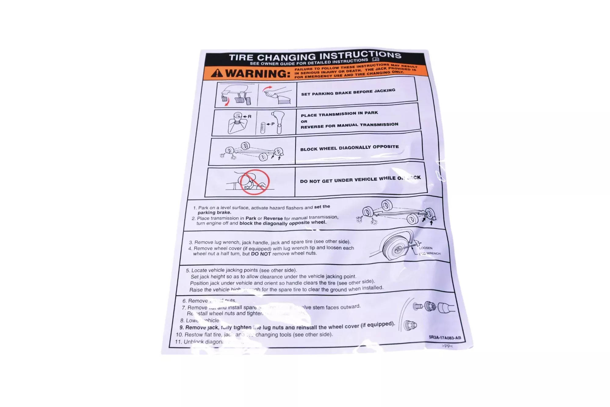 New OEM Ford 5R3Z-17A083-AA Jack Operation Decal NOS