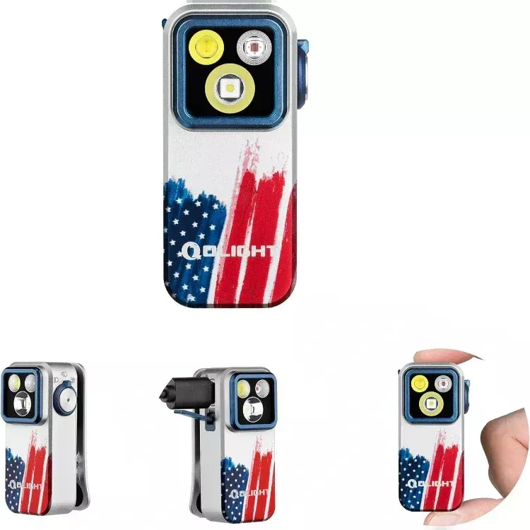 OLIGHT OCLIPPROSTARS Oclip Pro Clip on Flashlight with Floodlight Spotlight and Red Light – Stars & Stripes Edition