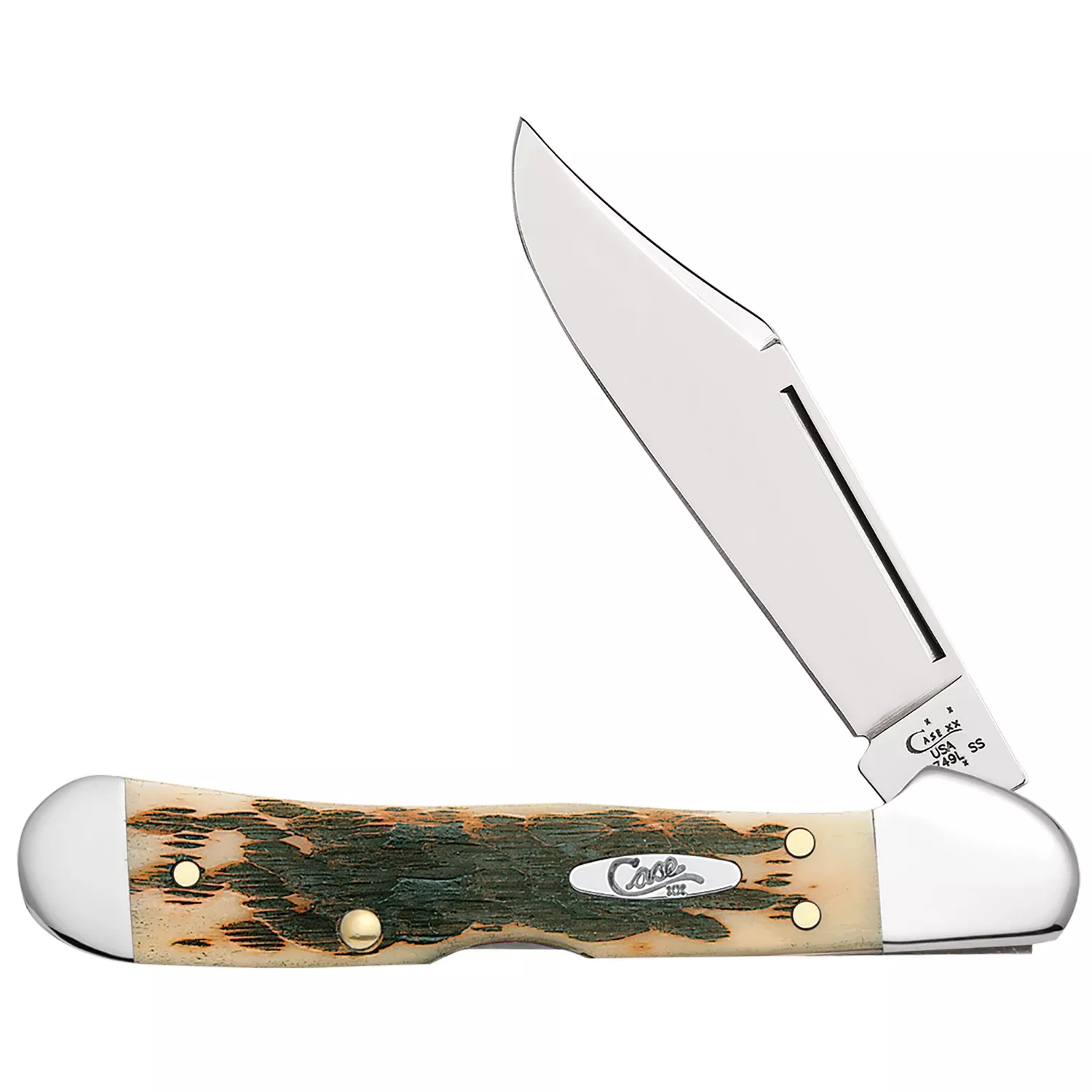 Peach Seed Jig Amber Bone Mini Copperlock Pocket Knife