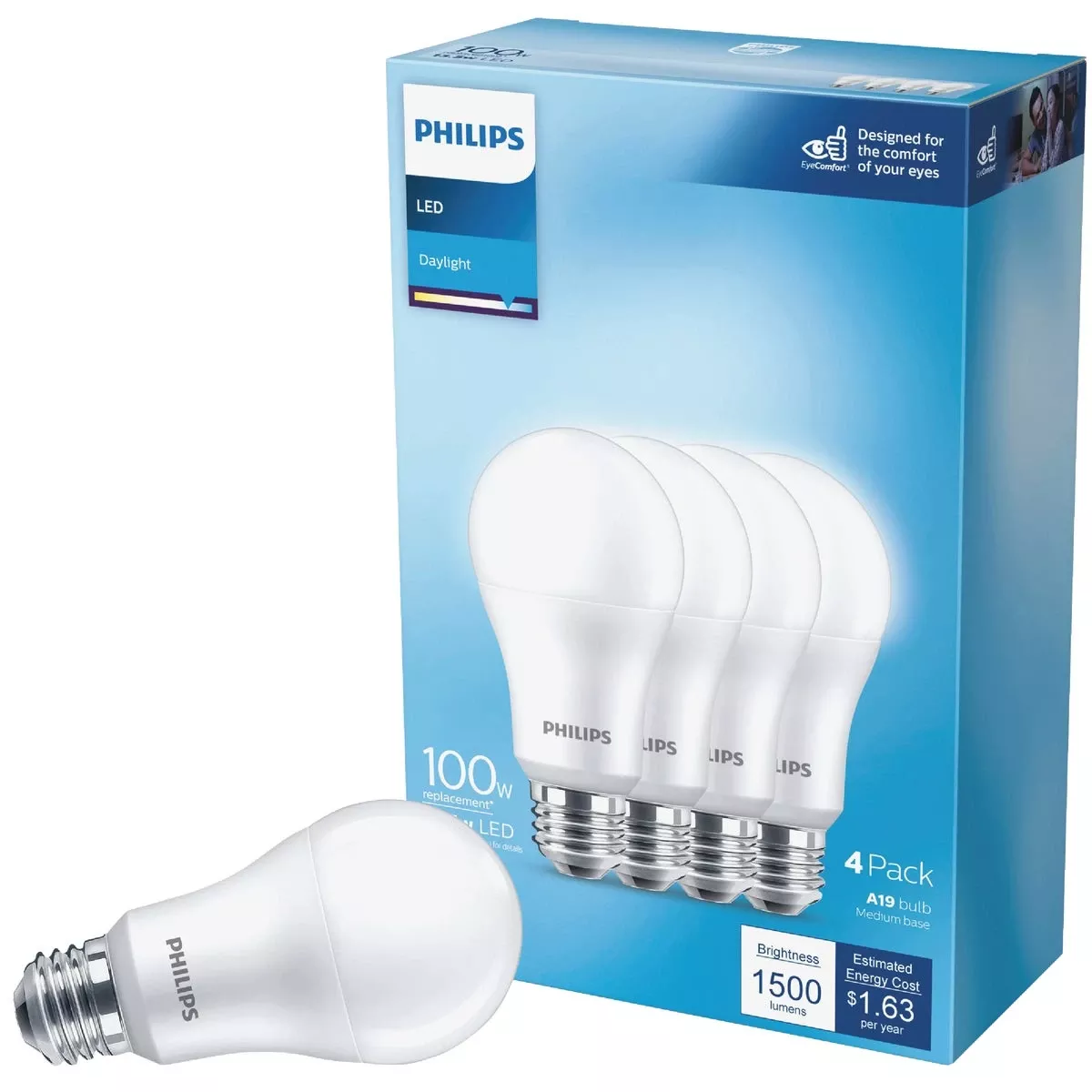 Philips A19 E26 (medium) Led Bulb Daylight 100 Watt Equivalence 4 Pk