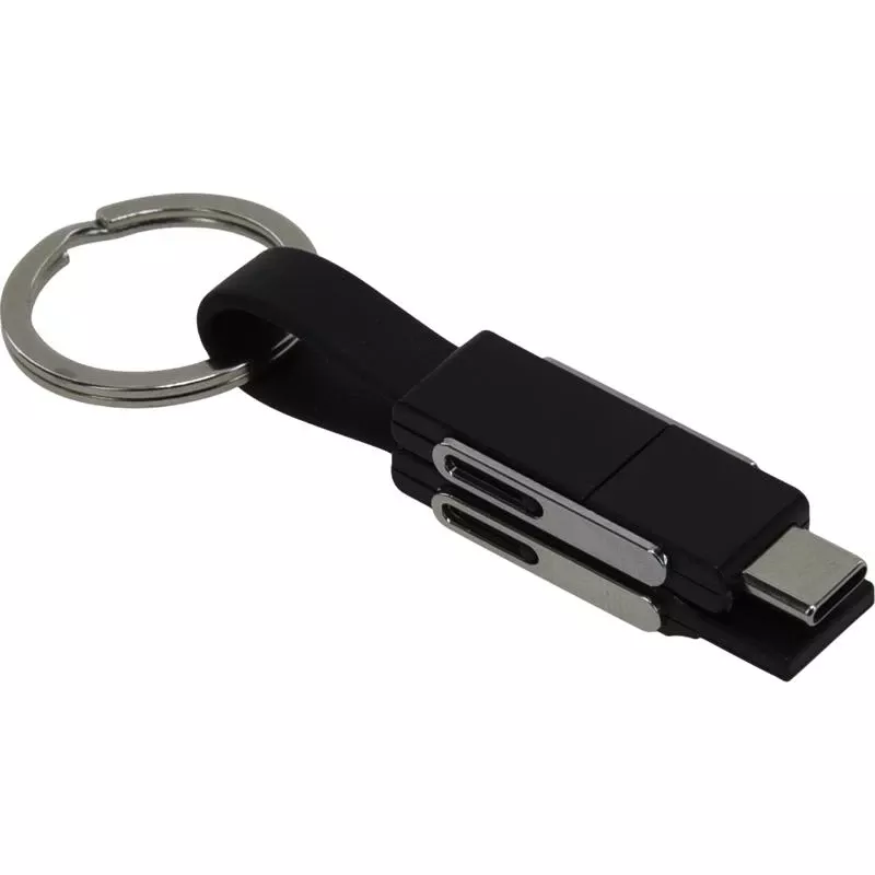 Pvc Black/silver Split Charger Cable Keychain - Model 9983530