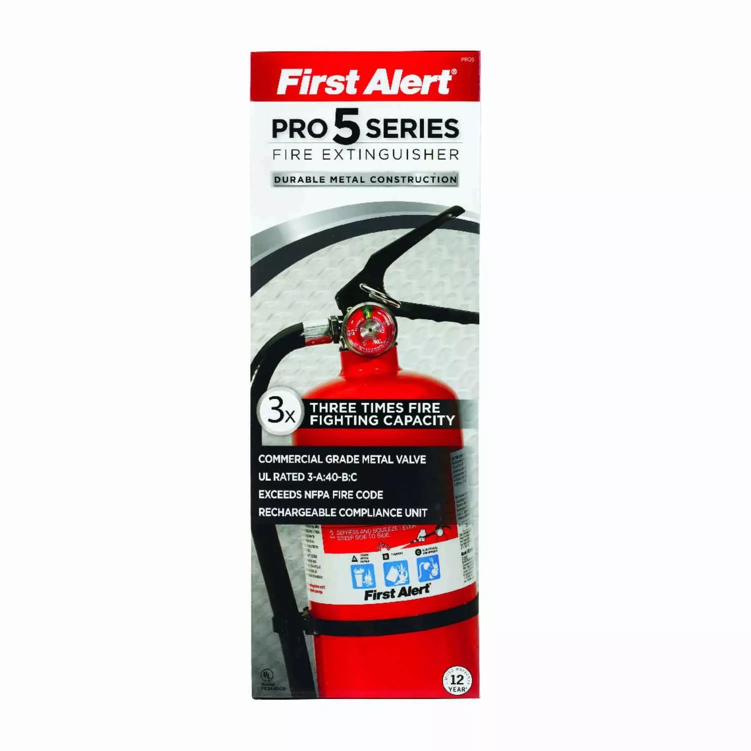 Rechargeable Fire Extinguisher, Heavy-duty, Red, 3a: 40-b:c