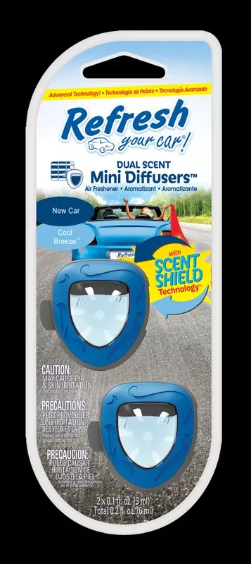Refresh Your Car! Mini Diffusers New Car /cool Breeze Scent Car Air Freshener 0.2 Oz Liquid 2 Pk