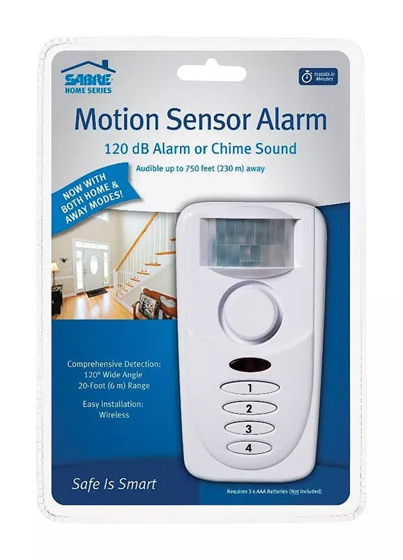 Sabre White Motion Sensor Alarm – Smart Aaa Battery Security Device