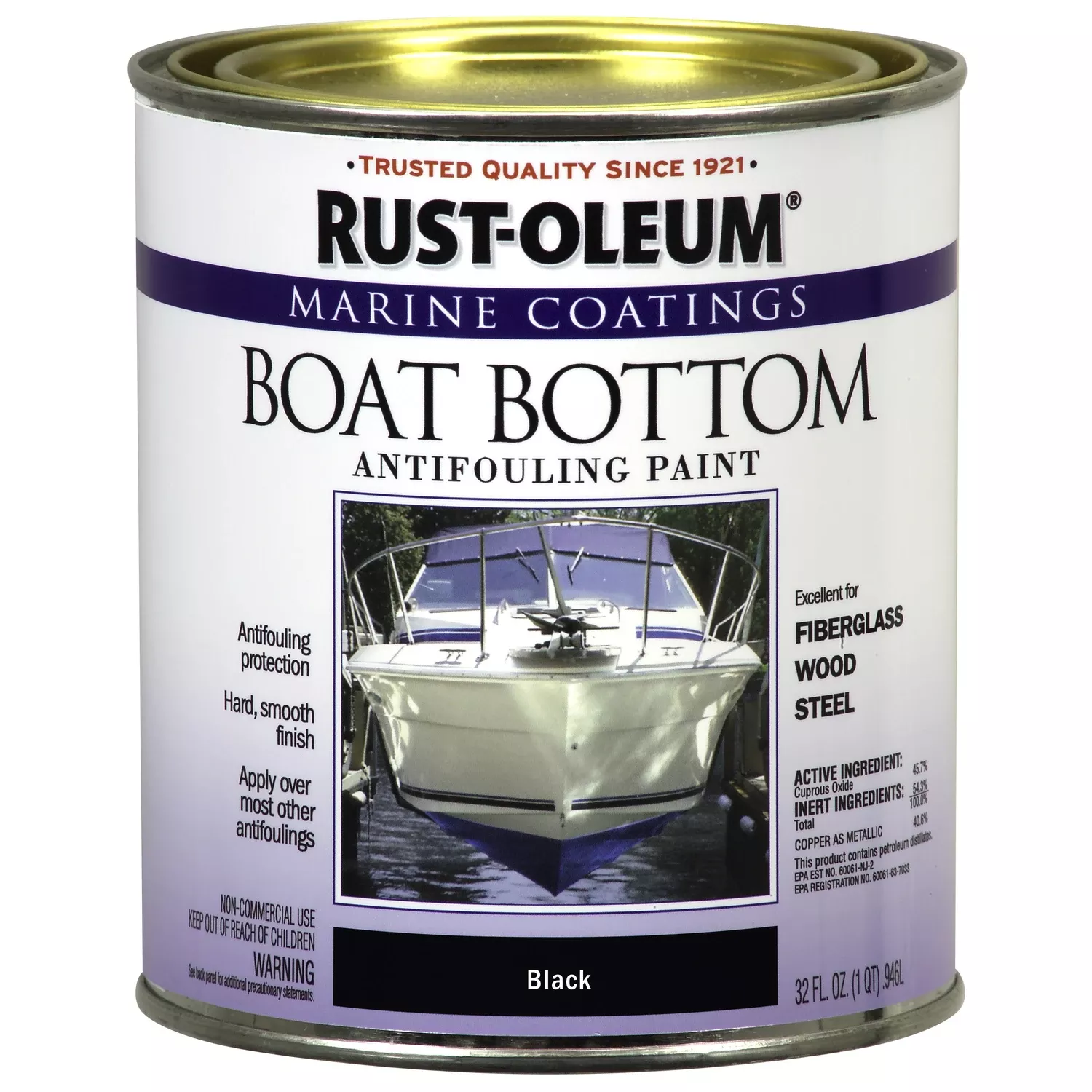 Satin Marine Antifouling Paint, Black, 1 Quart - Copper-based Coating