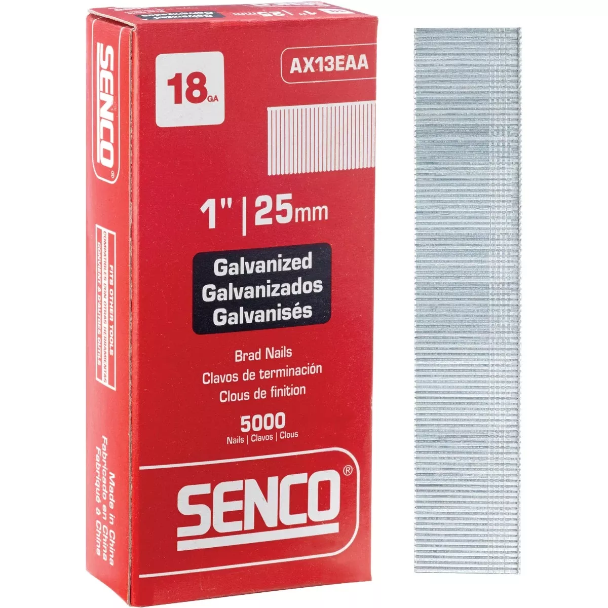 Senco 1 In. L X 18 Ga. Straight Strip Galvanized Brad Nails 5000 Pk