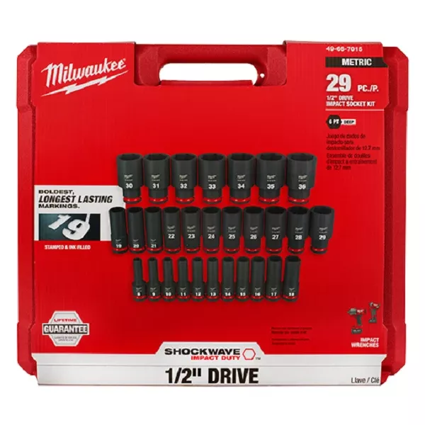Shockwave 1/2 In. Drive Metric 6 Point Deep Socket Set 29 Pieces