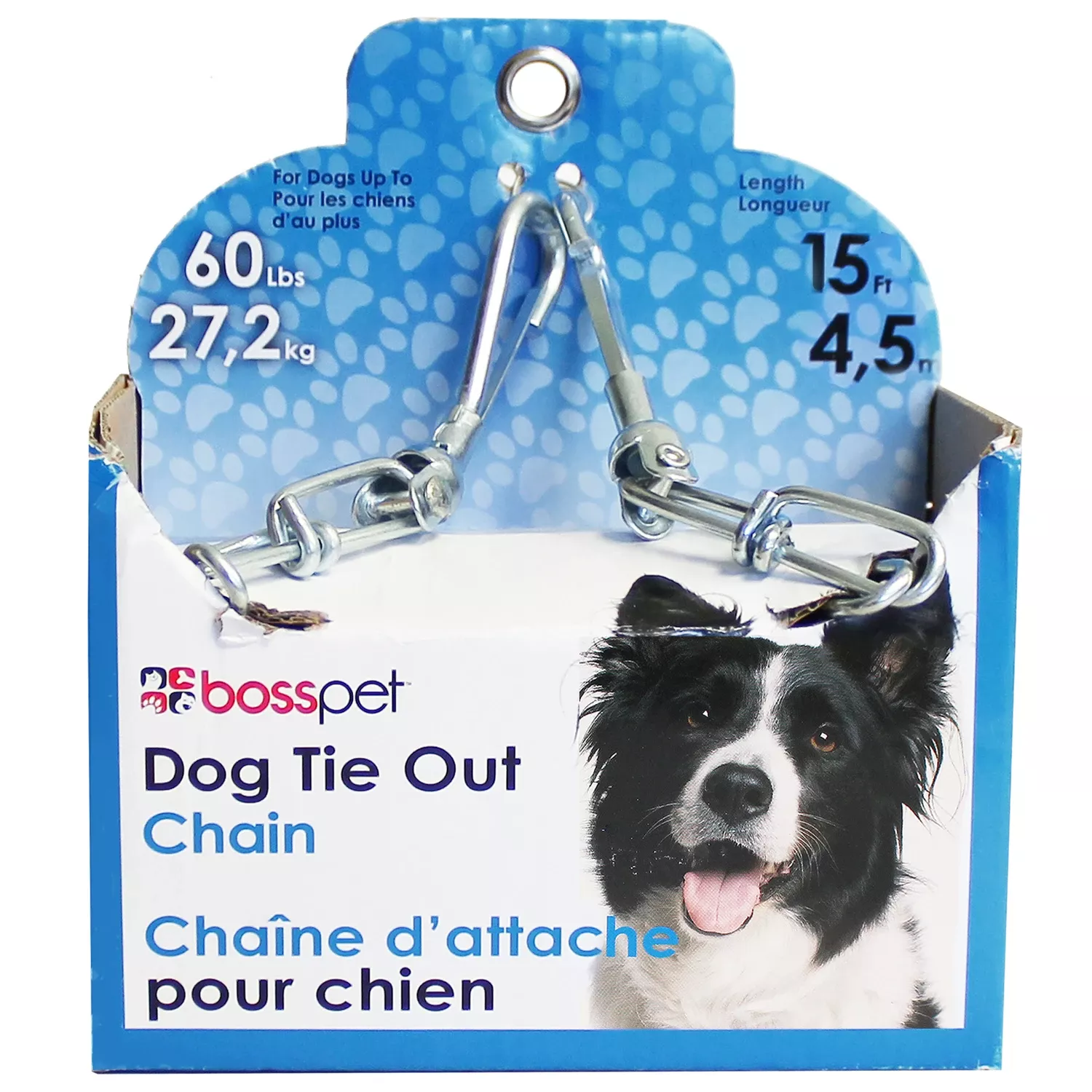 Silver Steel Dog Tie Out Chain 15 Feet Large For Dogs Up To 60 Lbs