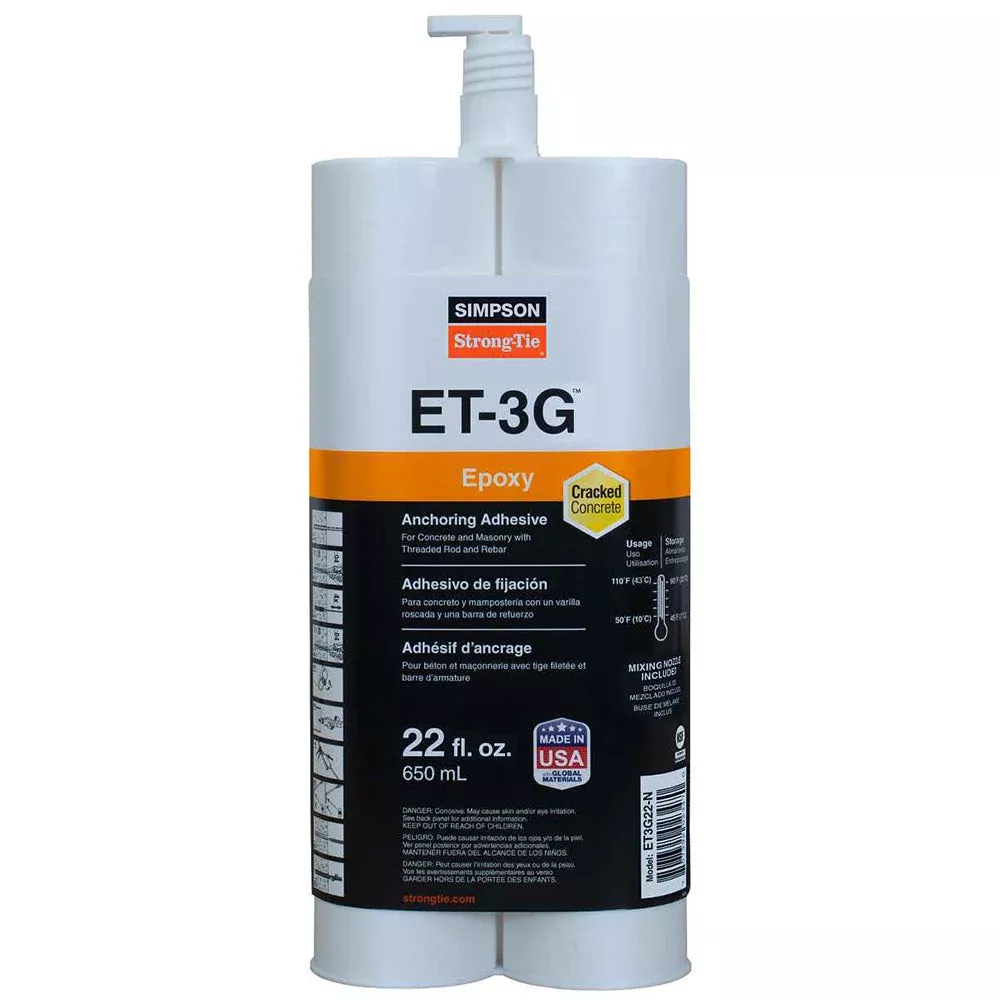 Simpson ET-3G™ Epoxy Adhesive 22-oz. side-by-side cartridge Includes (1) EMN22i mixing nozzle and (1) extension ***GROUND SHIPPING ONLY***