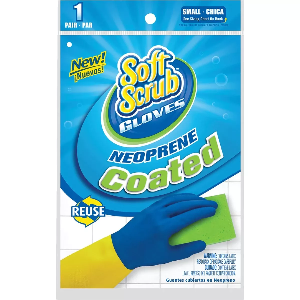 Small Neoprene Coated Latex Rubber Gloves - Blue/yellow