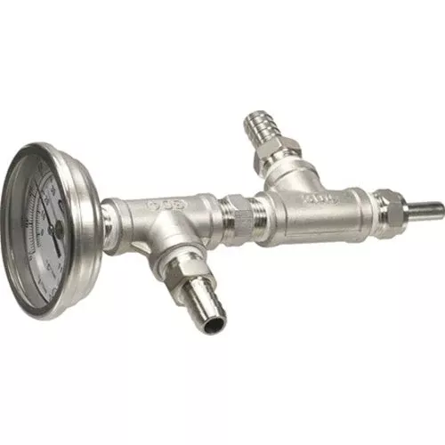 Stainless Steel Inline Wort Oxygenation Assembly - 3" Dial Thermometer