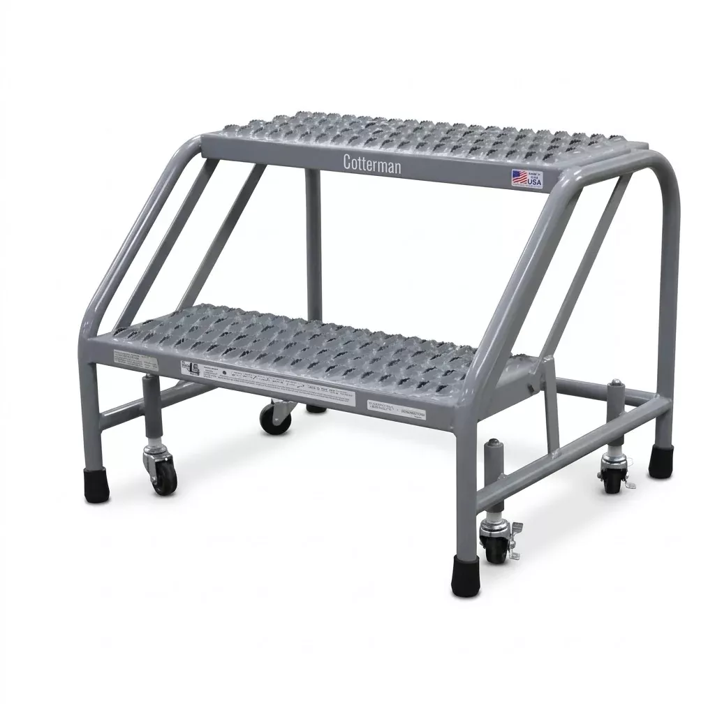 Step Stand – Steel, 2 Step w/ Spring-Loaded Casters – 24″ Tread Width – Cotterman