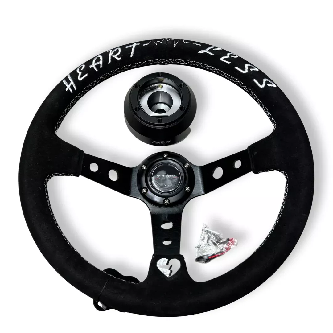 Suede Deep Dish Steering Wheel + Short Hub Adapter Kit For Dodge GM Buick Chevy