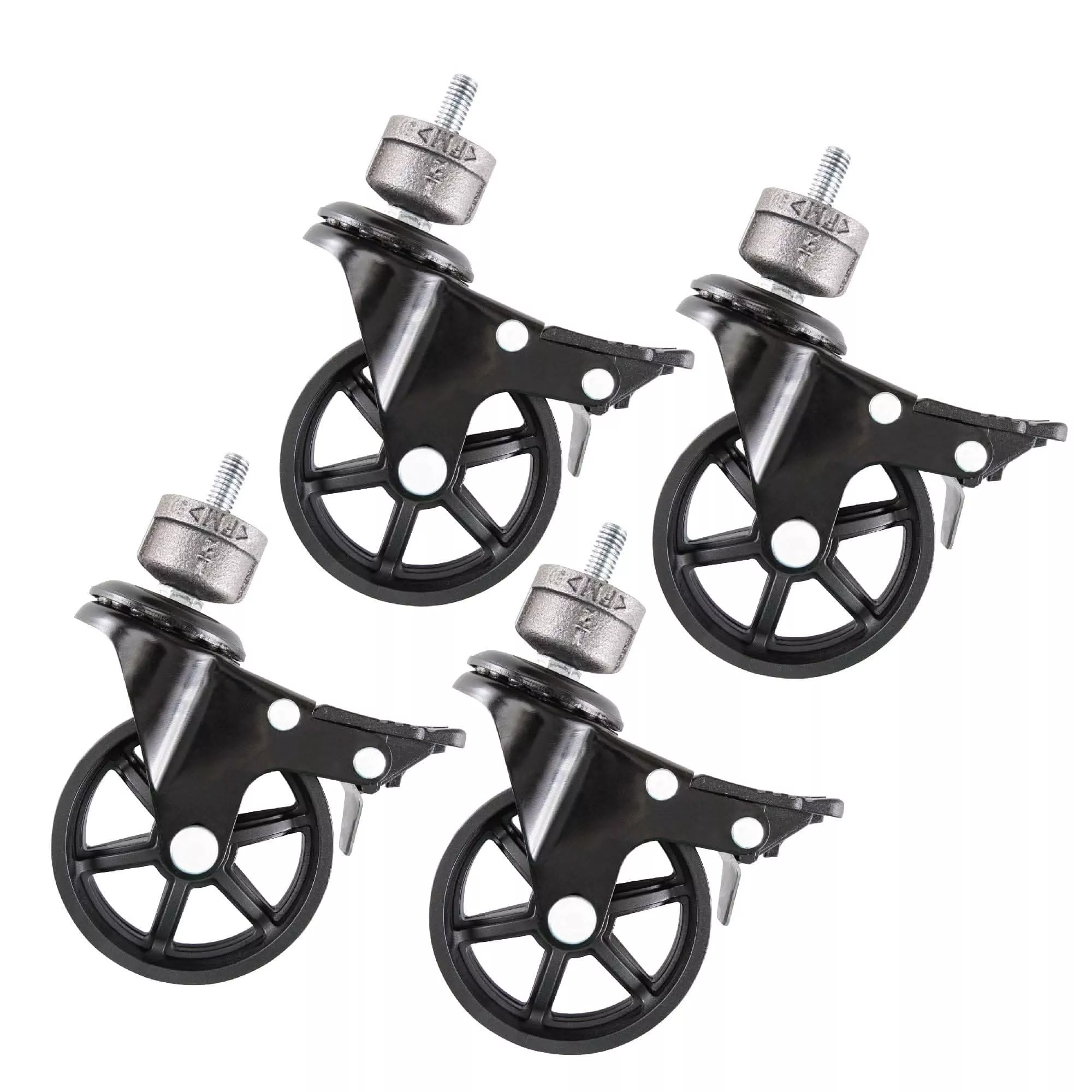 Swivel Caster Wheels for¾” Pipe with Locking Mechanism (4-Pack)