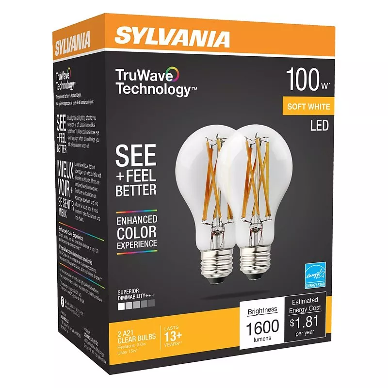 Sylvania A21 Dimmable Led Bulb – 100w Equivalent, Clear Soft‑white, E26 Base