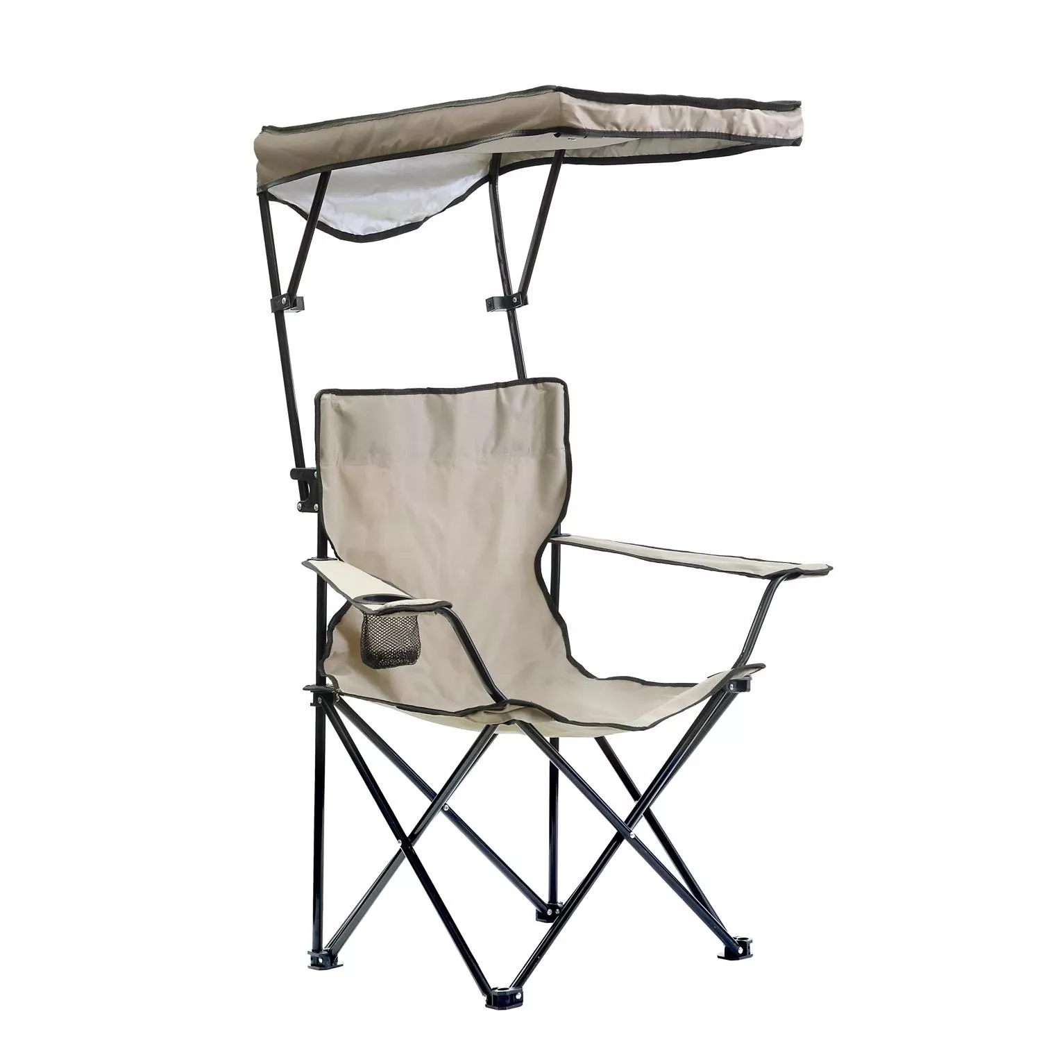 Taupe Canopy Folding Quad Chair With Adjustable Shade And Cup Holder